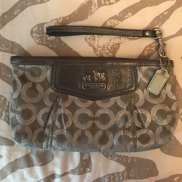 Authentic Grey and Silver Coach Wristlet - Picture 1 of 6